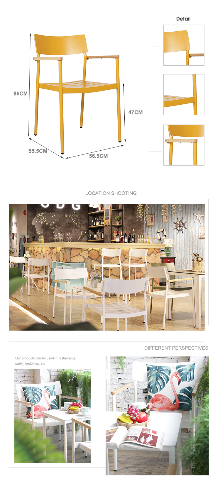 Nordic Stacking Restaurant Bistro Bar Ensemble de chaises de jardin pour patio intérieur 836LMS-H40-ALUW (1)